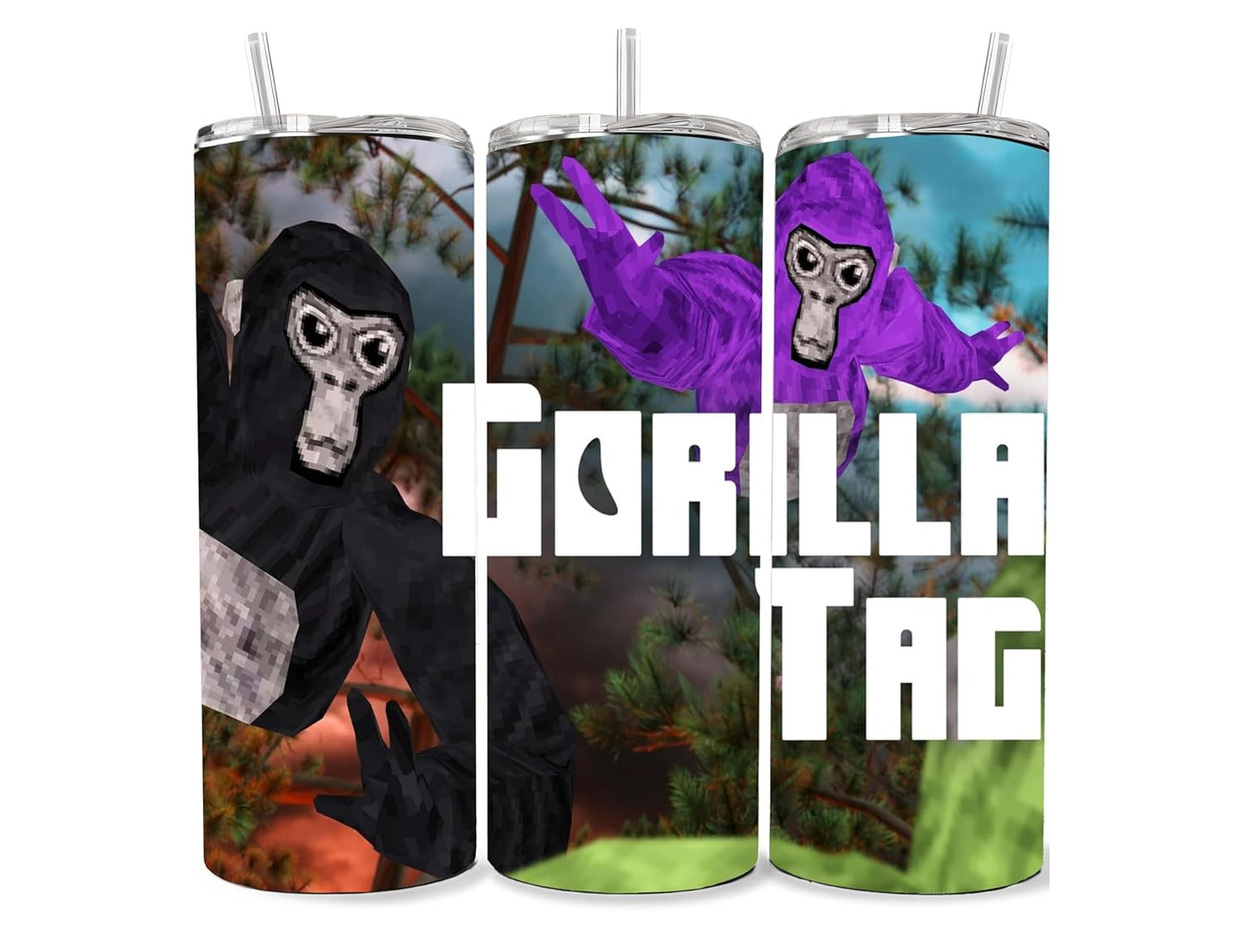 Gorilla Tag VR Game Custom Tumbler 20 oz Stainless Steel Skinny Tumbler with Lid and Straw Cup Mug- Personalization Optional