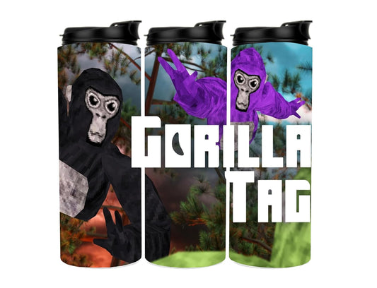 Personalized Gorilla Tag Vr Game Themed Kids Custom Sports Tumbler Cup - 20 oz Stainless Steel Skinny Tumbler with Dual Opening ways for drinking, Built in Straw and Sipping option both on Lid