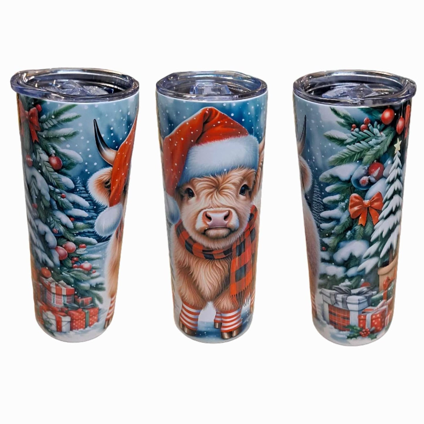 Santa Highland Cow Christmas Tumbler 20oz Stainless Steel tumbler with Lid and Straw Cup Mug