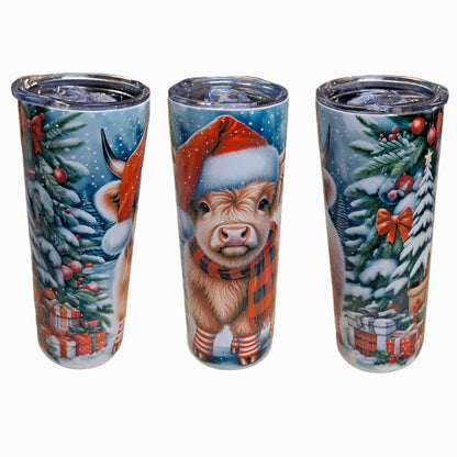 Santa Highland Cow Christmas Tumbler 20oz Stainless Steel tumbler with Lid and Straw Cup Mug