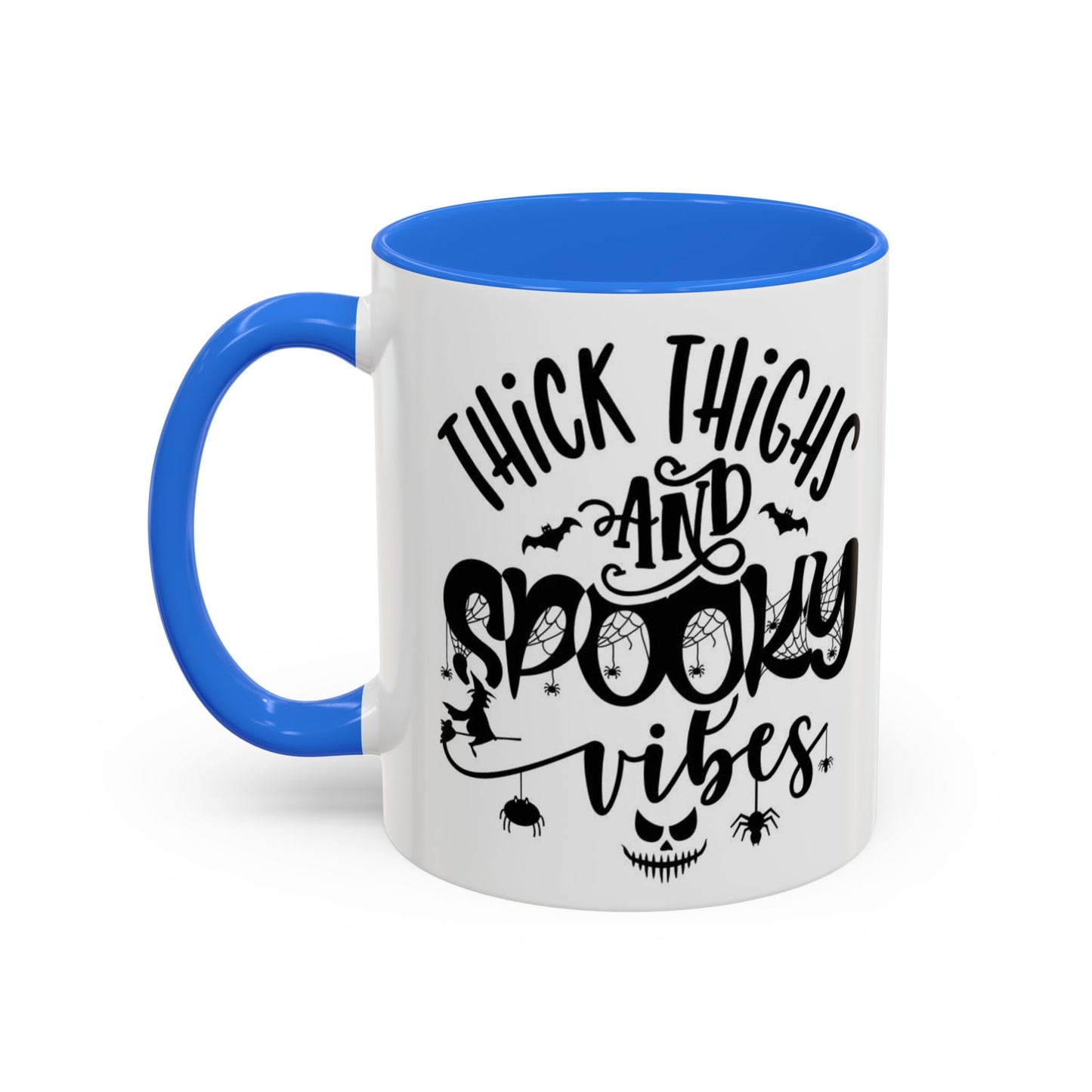 Thick Thighs and Spooky Vibes Color Accent 11 oz Coffee Mug, Halloween Gift Collection