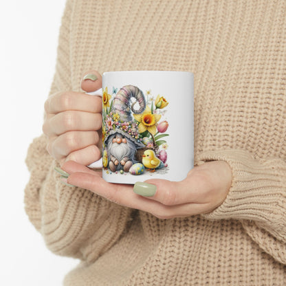 Easter Gnome Ceramic Coffee Mug, Easter Gift, Flower Mug, Cute Chick Design, Coffee Cup, Seasonal Decor