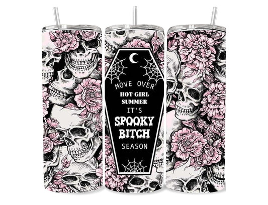 Personalized Move Over Hot Girl Summer Its Spooky Bitch Season Halloween Tumbler 20 oz Skinny Tumbler With Lid and Straw