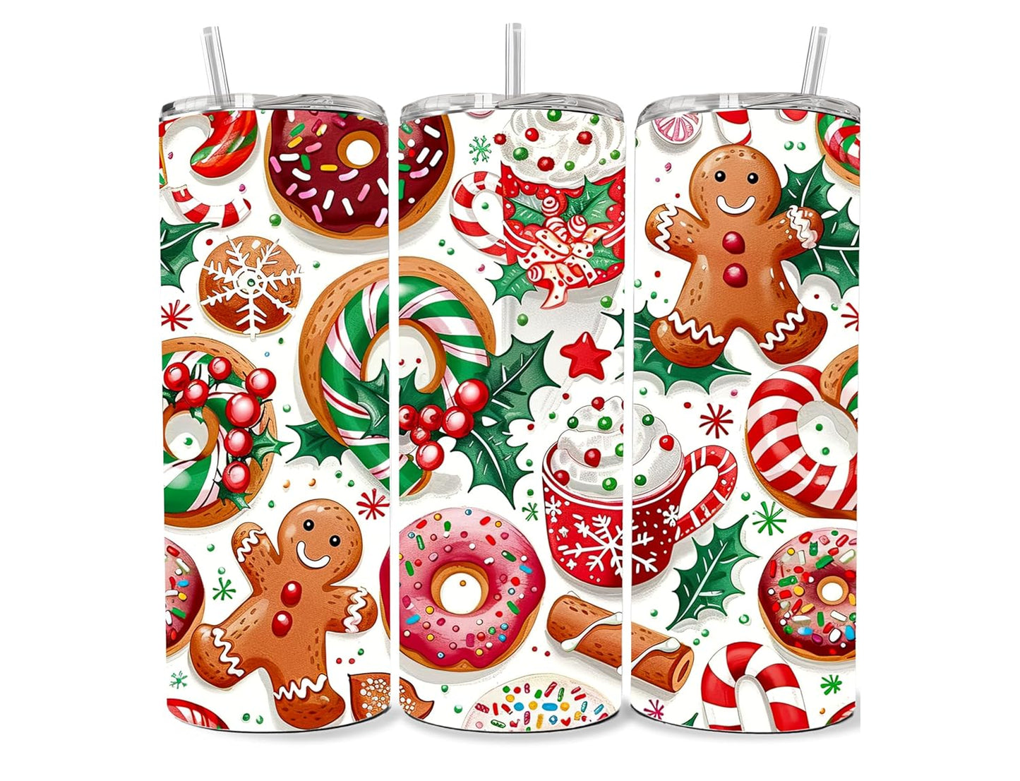 Christmas Treats Themed Tumbler 20 oz Stainless Steel Tumbler with Lid and Straw Cup Mug