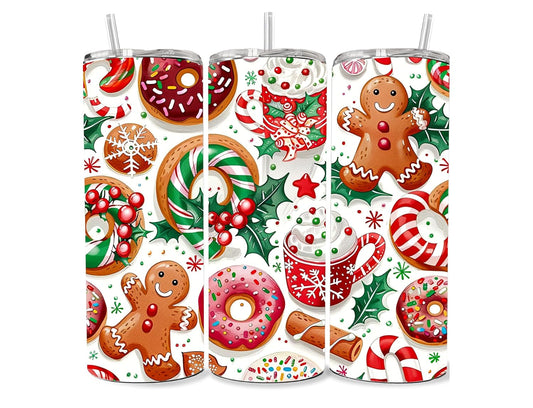 Christmas Treats Themed Tumbler 20 oz Stainless Steel Tumbler with Lid and Straw Cup Mug