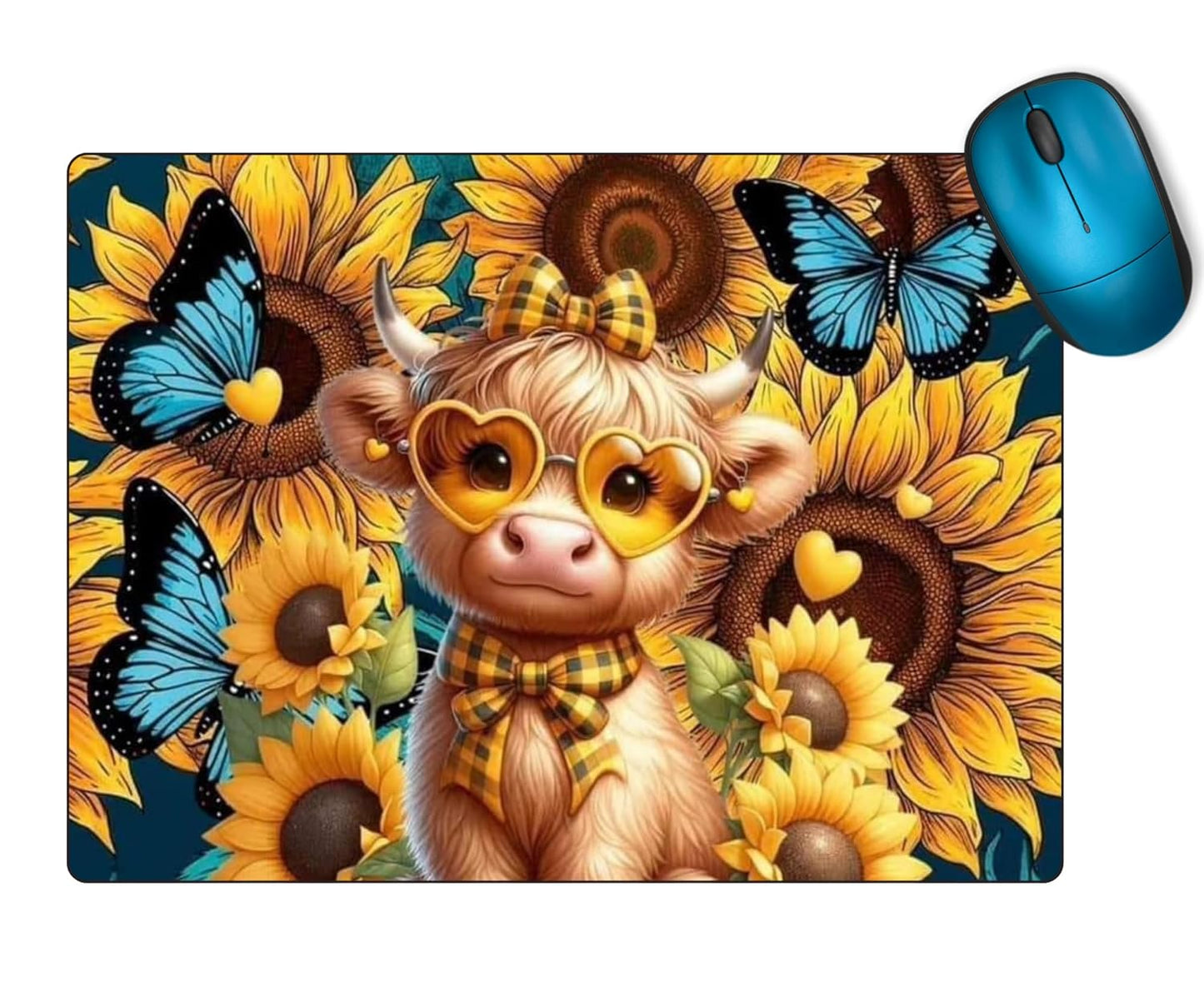 The Cool Mouse Pad Baby Highland Cow and Sunflowers Themed for Computer Laptop Home Office Gaming Working Desk Desktop Accessories Non-Slip Rubber Mouse Pad