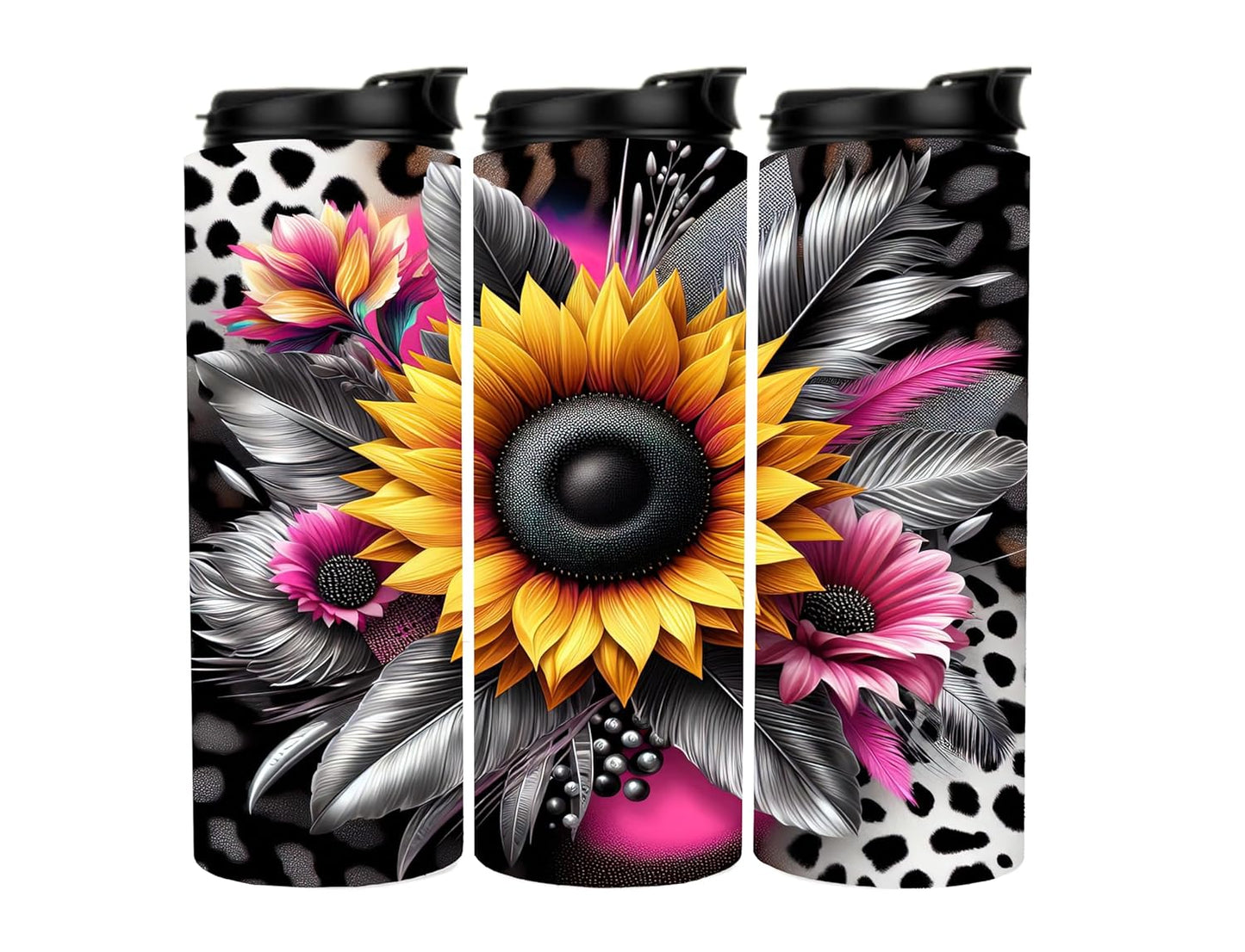 Sunflower Animal Print Floral Themed Custom Sports Tumbler Cup 20 oz