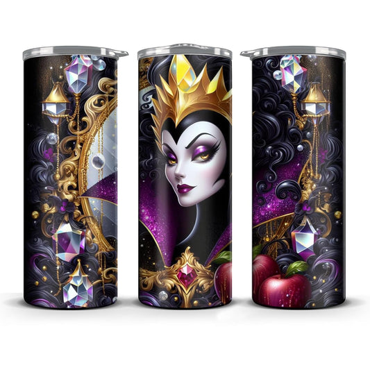 The Evil Queen Tumbler Cup - 20 oz Stainless Steel Skinny Tumbler with Lid and Straw - Custom Insulated Mug