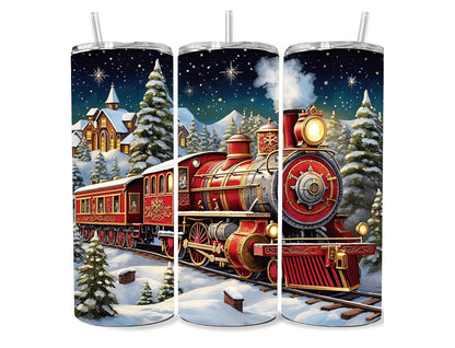 Christmas Train Tumbler 20 oz Stainless Steel Skinny Tumbler with Lid and Straw Cup Mug