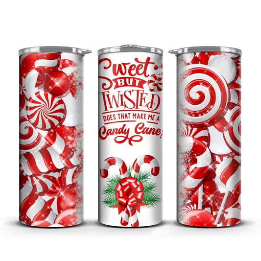 Christmas Tumbler Sweet But Twisted Does That Make Me A Candy Cane 20oz Stainless Steel Tumbler with Lid and Straw Cup Mug