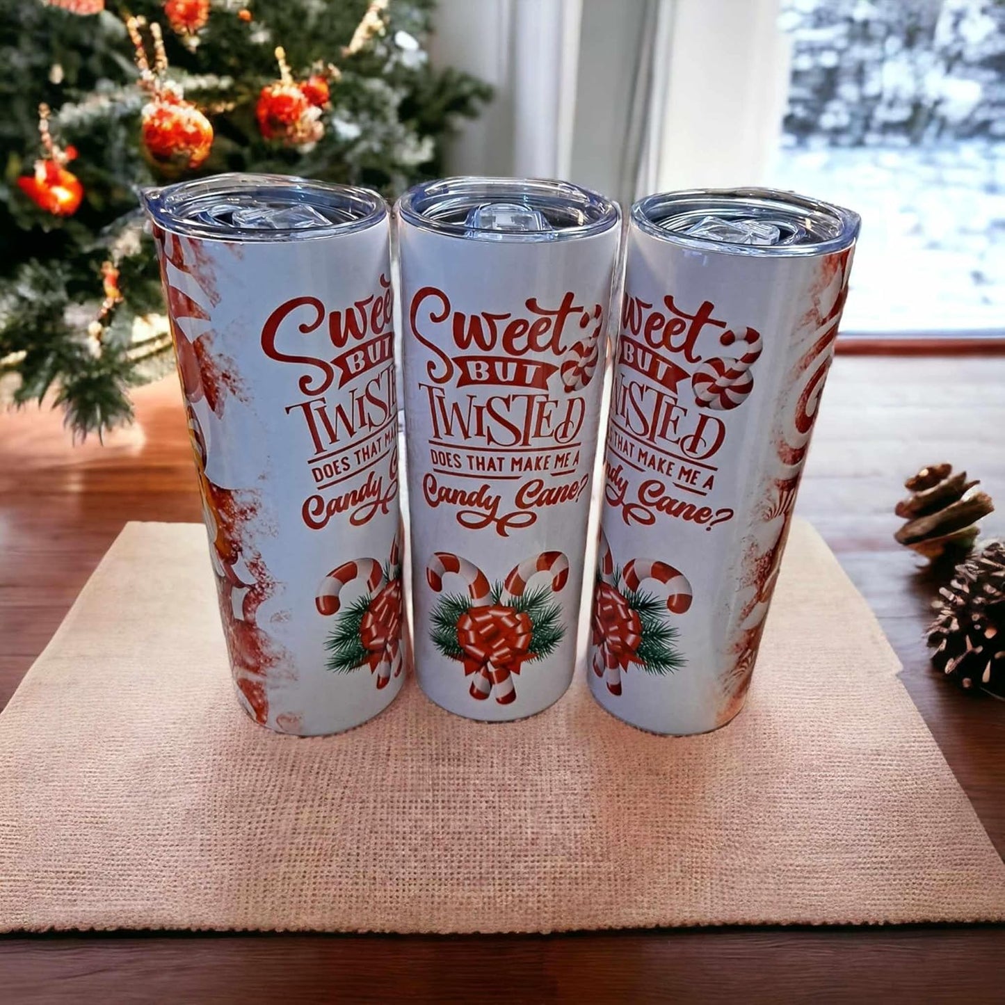 Christmas Tumbler Sweet But Twisted Does That Make Me A Candy Cane 20oz Stainless Steel Tumbler with Lid and Straw Cup Mug