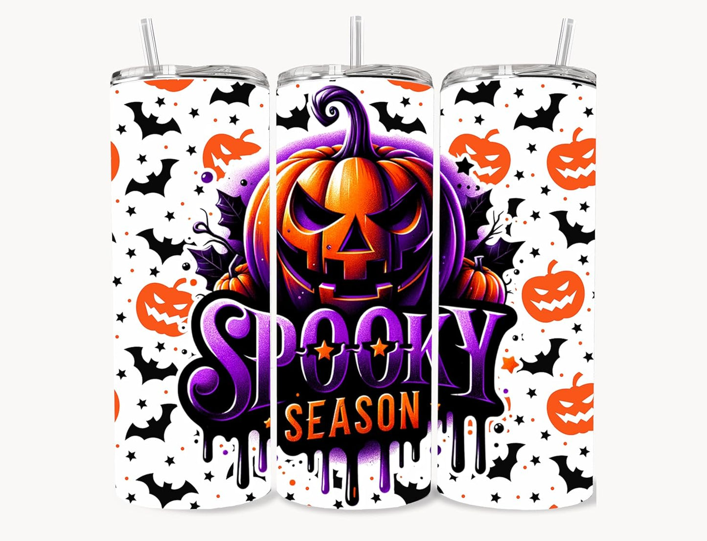 Personalized Spooky Season Halloween Stainless Steel 20 oz Skinny Tumbler With Lid and Straw, Insulated Cup Mug