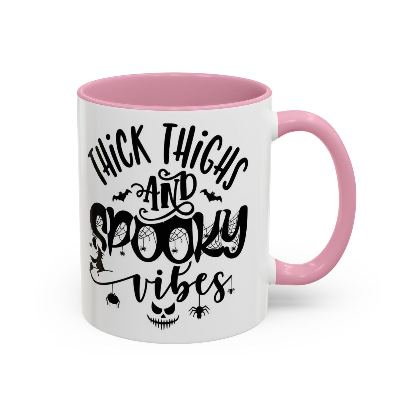Thick Thighs and Spooky Vibes Color Accent 11 oz Coffee Mug, Halloween Gift Collection