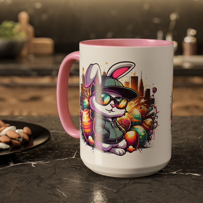 Colorful Easter Bunny Ceramic Coffee Mug – 15oz Large Cup for Coffee, Tea & Cocoa – Cute Spring Gift for Kids & Adults