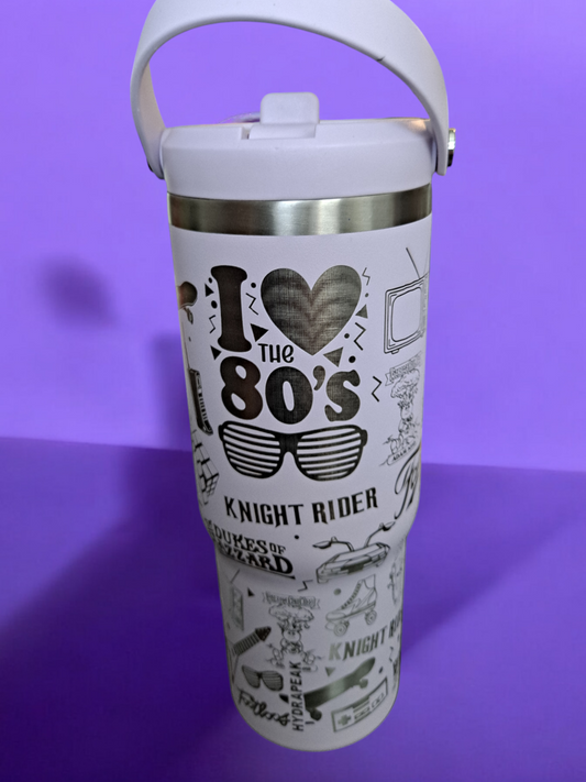 Custom Laser Engraved I love the 80s Themed 32 oz Sports Tumbler Lavender