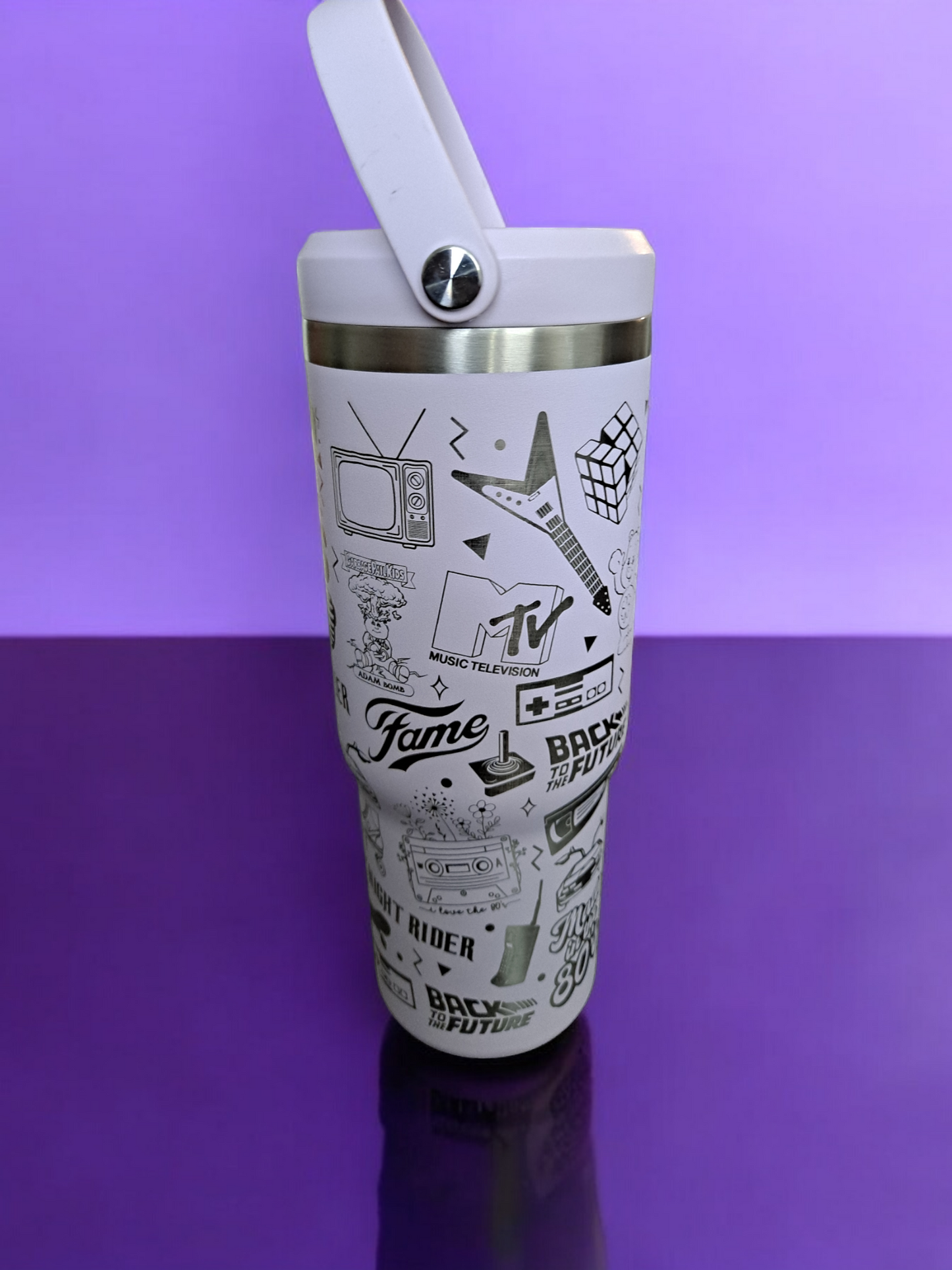 Custom Laser Engraved I love the 80s Themed 32 oz Sports Tumbler Lavender