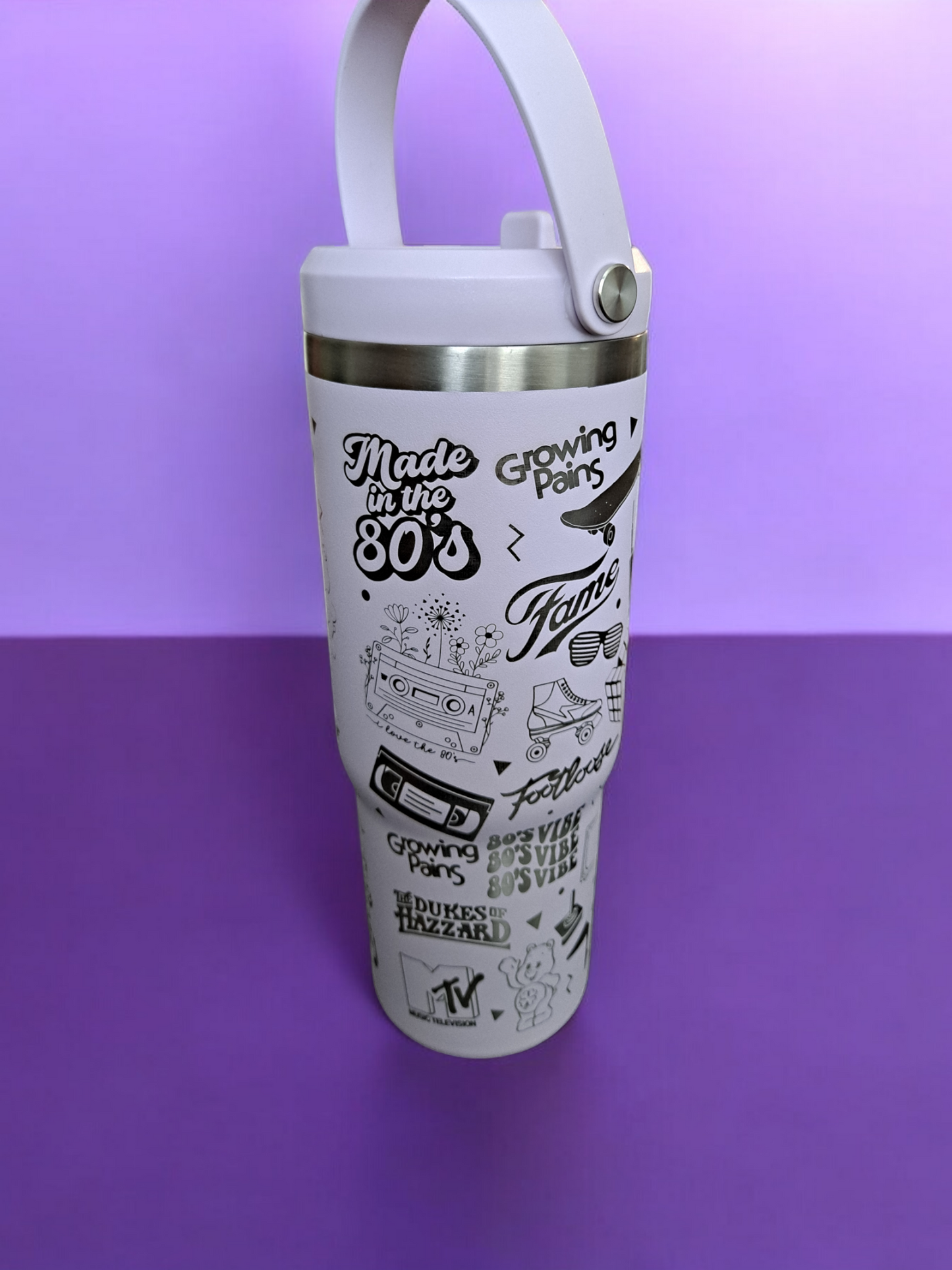 Custom Laser Engraved I love the 80s Themed 32 oz Sports Tumbler Lavender