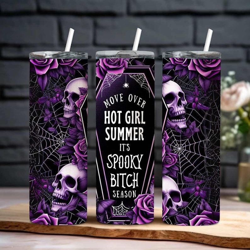 Personalized Move Over Hot Girl Summer Its Spooky Bitch Season Halloween Tumbler 20 oz Skinny Tumbler With Lid and Straw